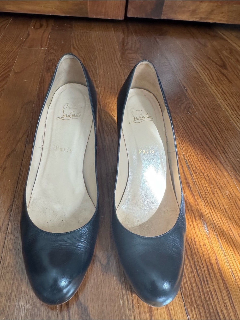 Christian Louboutin Black Leather Wedge Pumps